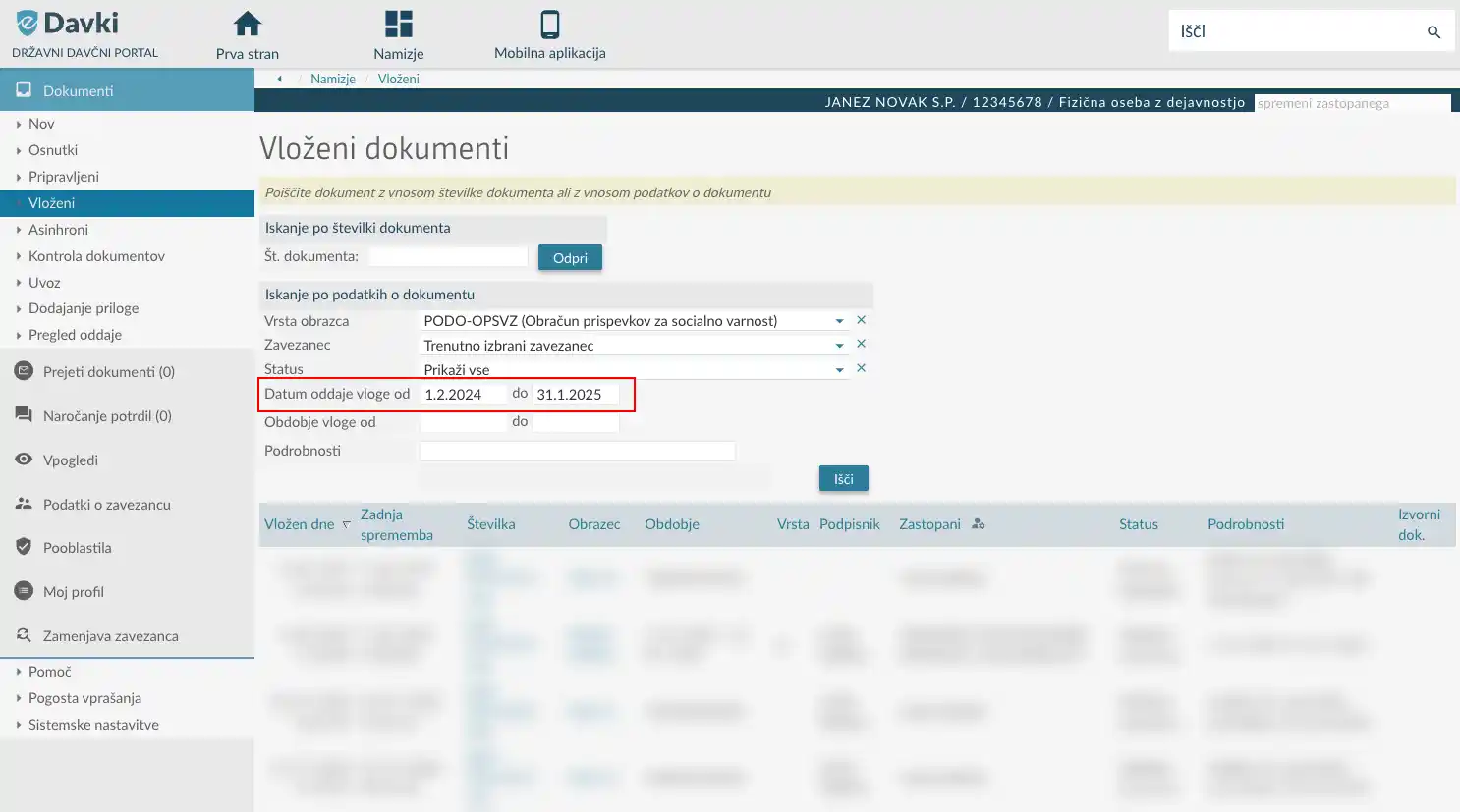 Filtra za datum oddaje vloge od/do